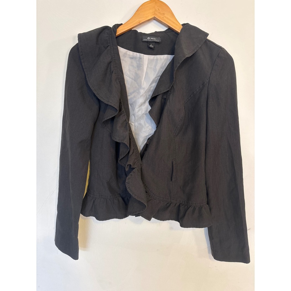 B Wear Byer California Gray Ruffle Trim Blazer Jacket Size L